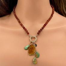 Hessonite, Raw Citrine, and Turquoise Hand Knotted Necklace