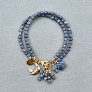 Blue Coral Moon & Star 2-Row Bracelet