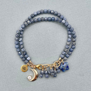 Blue Coral Moon & Star 2-Row Bracelet