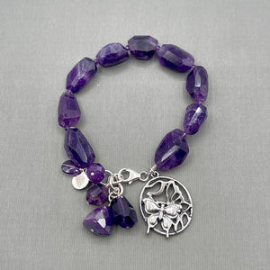 Dogtooth Amethyst Faceted Sterling Silver Bracelet