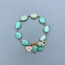 Amazonite Wire Wrapped Gold Filled Bracelet With Gold Plated heart Charms