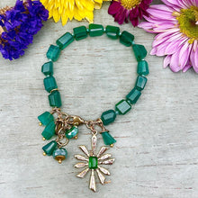 Green Onyx, Mystic Moonstone Flower Charm Bracelet