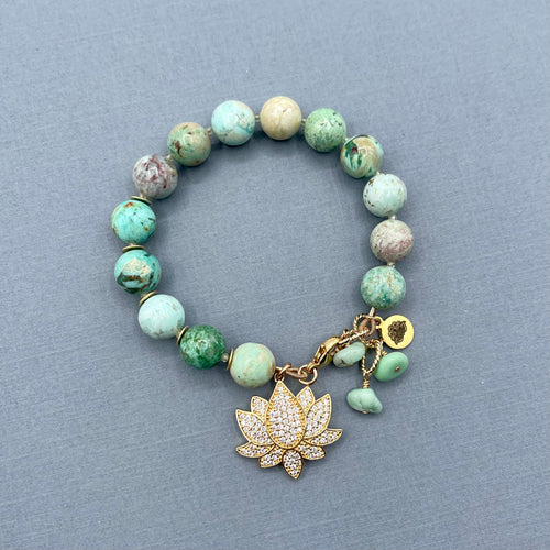 Peruvian Turquoise Lotus Flower Bracelet