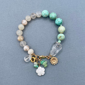 Peruvian Turquoise and Cherry Blossom Agate Flower Bracelet