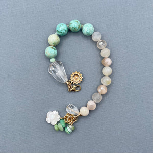 Peruvian Turquoise and Cherry Blossom Agate Flower Bracelet