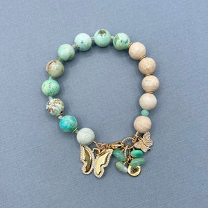 Peruvian Turquoise and Flossil Jasper Butterfly Bracelet