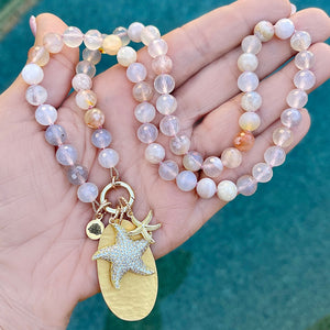 Cherry Blossom Agate Starfish Charm Necklace