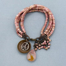 Pink Rhodonite 5 Strand Peace Bracelet