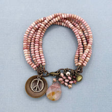 Pink Rhodonite 5 Strand Peace Bracelet