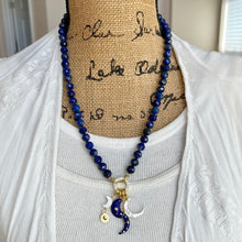 Lapis Silk Knotted Moon Necklace