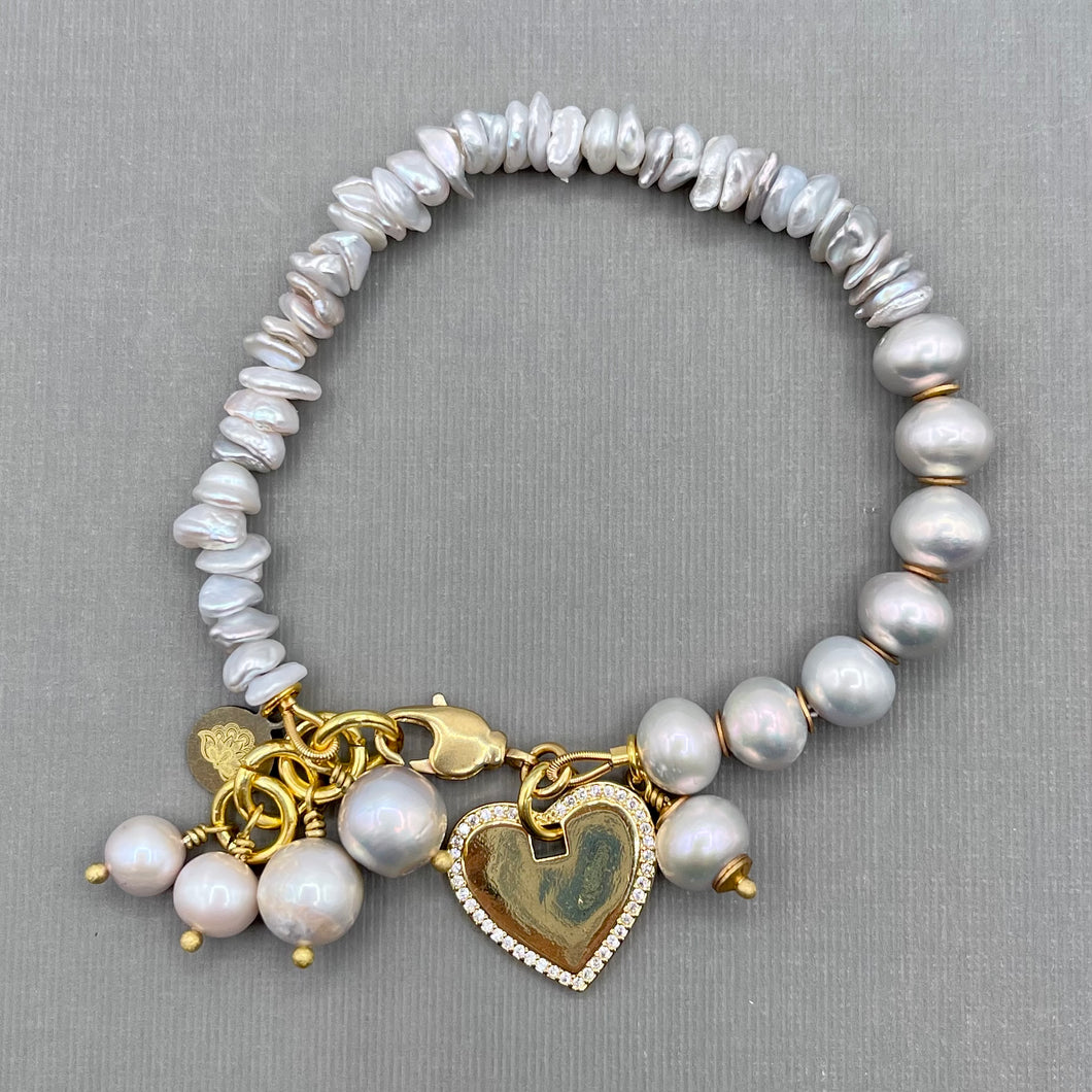 Freshwater Pearl Heart Charm Bracelet