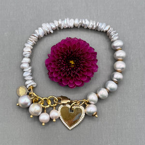 Freshwater Pearl Heart Charm Bracelet