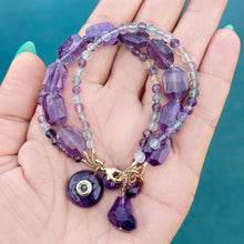 Amethyst and Rainbow Fluorite 3 Strand Bracelet