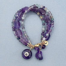 Amethyst and Rainbow Fluorite 3 Strand Bracelet