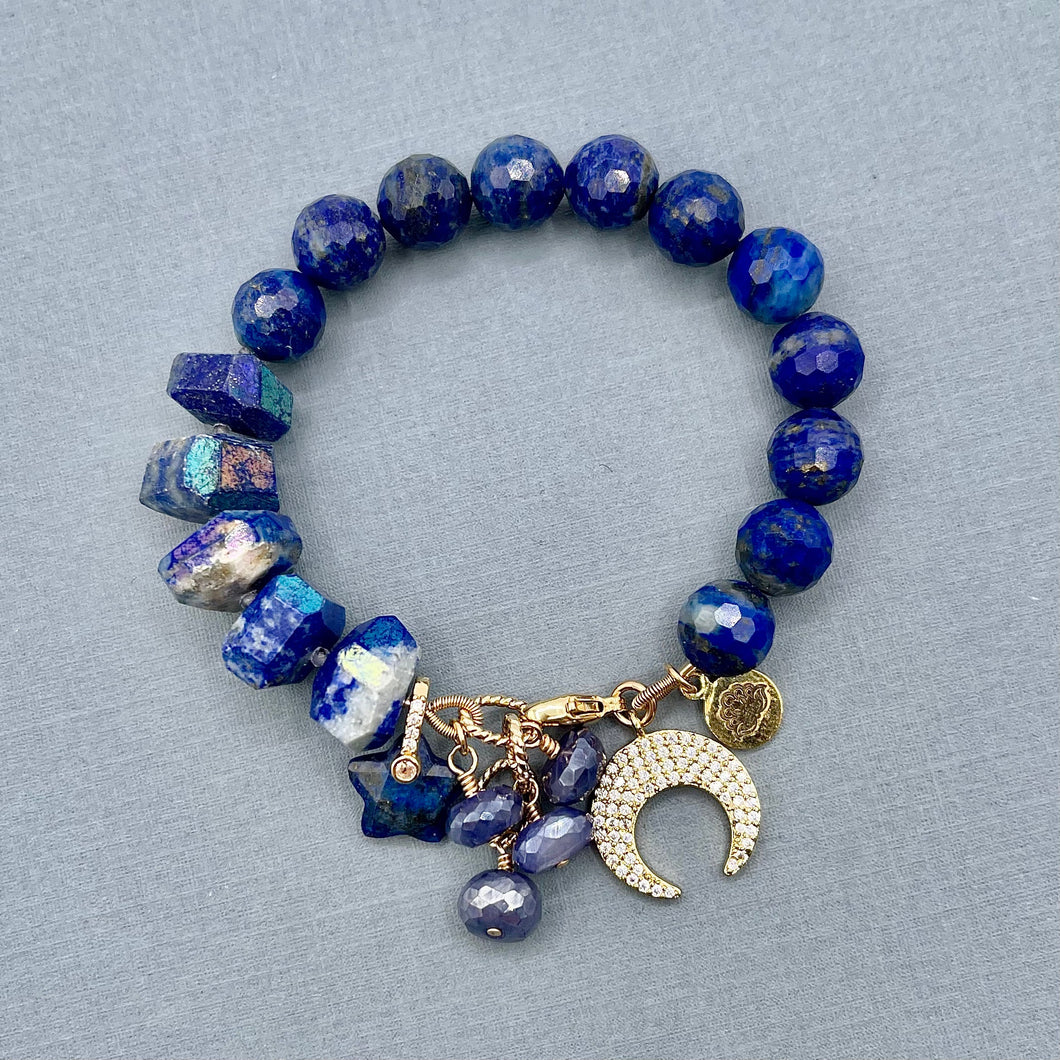Lapis Star and Moon Bracelet