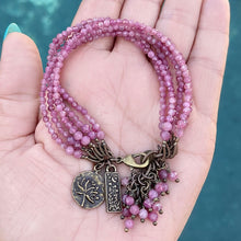 Pink Tourmaline 6 Strand Floral Charm Bracelet