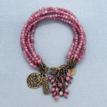 Pink Tourmaline 6 Strand Floral Charm Bracelet