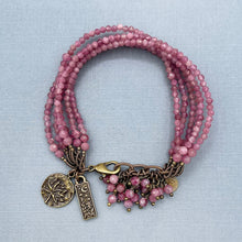 Pink Tourmaline 6 Strand Floral Charm Bracelet
