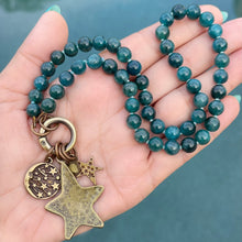 Teal Blue Apatite Star Charm Silk Knotted Necklace