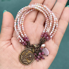 Pink Opal and Pink Tourmaline 6 Strand Dandelion Charm Bracelet