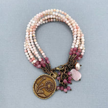 Pink Opal and Pink Tourmaline 6 Strand Dandelion Charm Bracelet