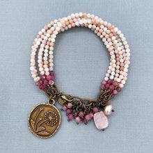 Pink Opal and Pink Tourmaline 6 Strand Dandelion Charm Bracelet