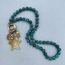Teal Blue Apatite Star Charm Silk Knotted Necklace