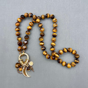 Tiger Eye Hand Knotted Moon Necklace