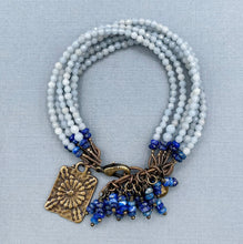 Angelite and Lapis Lazuli 6 Strand Flower Bracelet