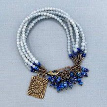 Angelite and Lapis Lazuli 6 Strand Flower Bracelet