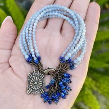 Angelite and Lapis Lazuli 6 Strand Flower Bracelet