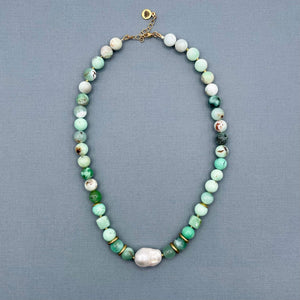 Australian Chrysoprase and Baroque Freshwater Pearl  Necklace