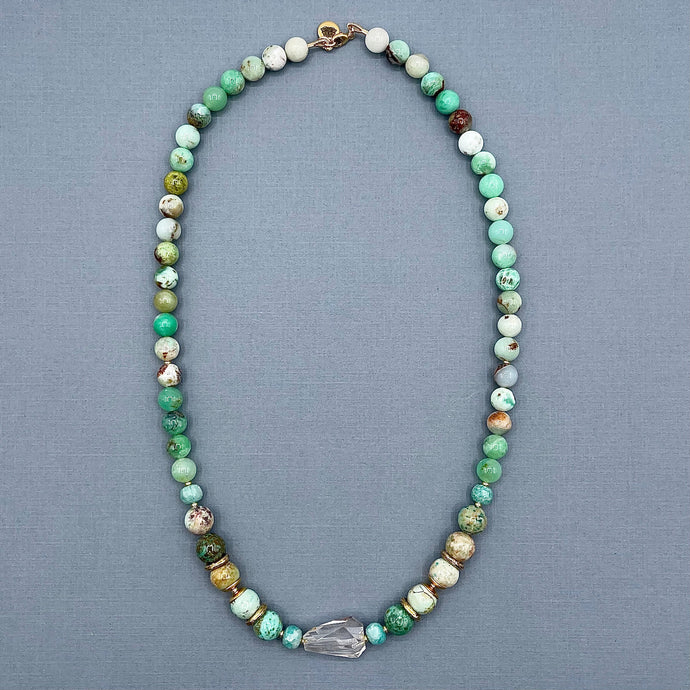 Peruvian Turquoise and Chrysoprase and Quartz Necklace