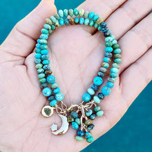 Turquoise Rondelles 2-Row Bracelet Moon Charm Bracelet