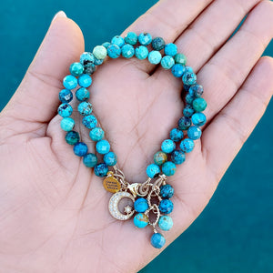 Turquoise Rounds 2-Row Bracelet Moon/Star Charm Bracelet