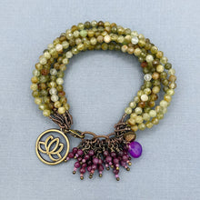 Green Garnet and Ruby 6 Strand Bracelet