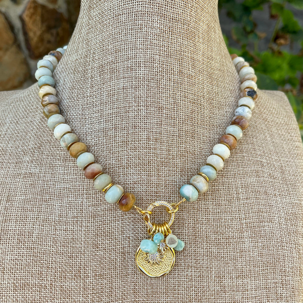 Amazonite Flower Charm Necklace