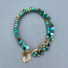 Turquoise Rondelles 2-Row Bracelet Moon Charm Bracelet