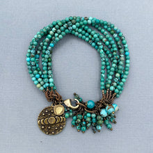 Turquoise 7 Strand Moon Phase Charm Bracelet
