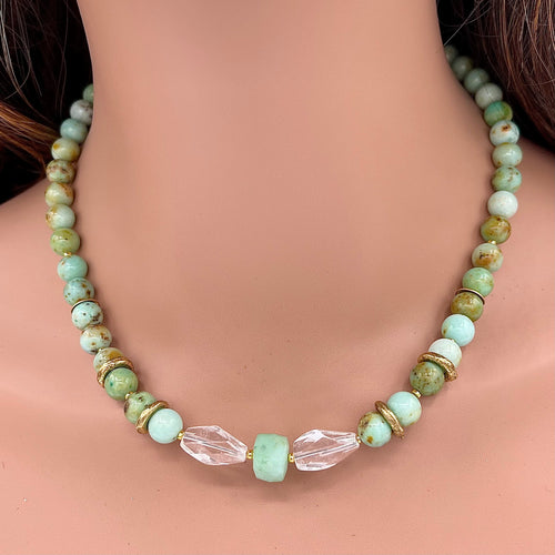 Mongolian Opal,  Chrysoprase and Quartz Necklace