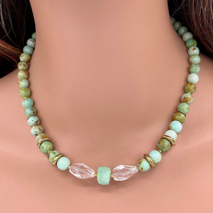 Mongolian Opal,  Chrysoprase and Quartz Necklace