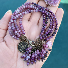Pink Tourmaline and Stichtite 5 Strand Rose Charm Bracelet