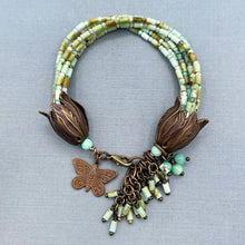 Opal and Chrysoprase 6 Strand Butterfly Charm Bracelet