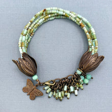 Opal and Chrysoprase 6 Strand Butterfly Charm Bracelet