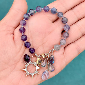 Fluorite and Amethyst Bluish Sun Bracelet