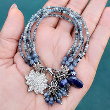 Santa Maria Aquamarine and Blue Kyanite 5 Strand Lotus Flower Charm Bracelet