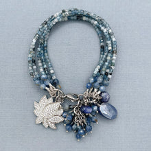 Santa Maria Aquamarine and Blue Kyanite 5 Strand Lotus Flower Charm Bracelet