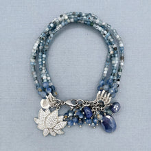 Santa Maria Aquamarine and Blue Kyanite 5 Strand Lotus Flower Charm Bracelet