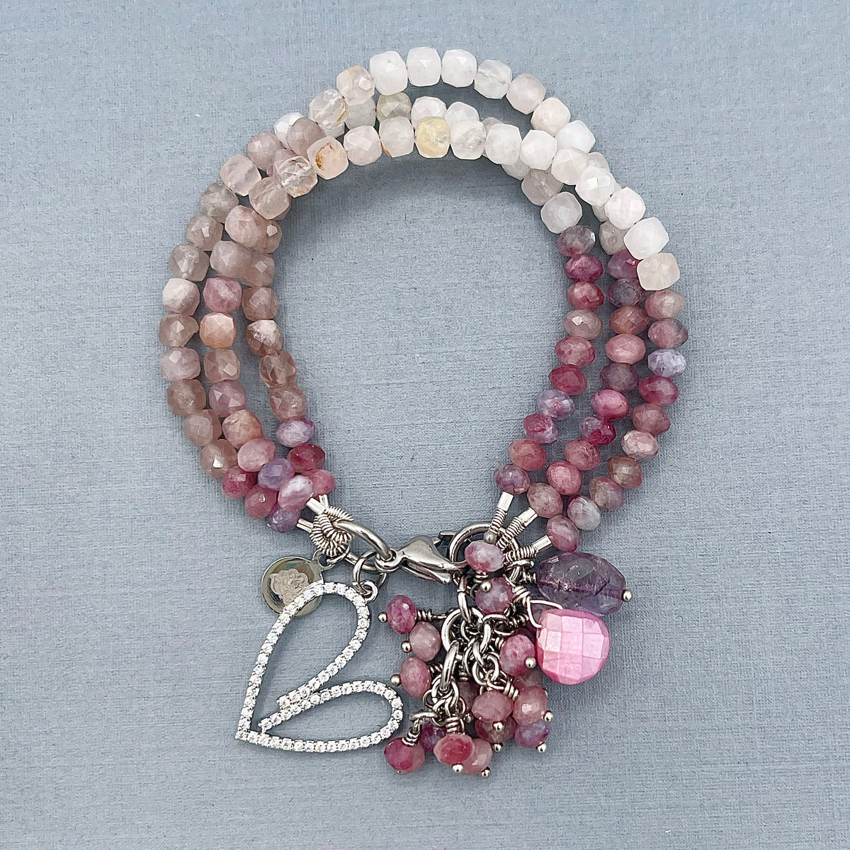Pink Tourmaline and Rose Quartz 3 Strand Heart Bracelet – Denise Yezbak ...