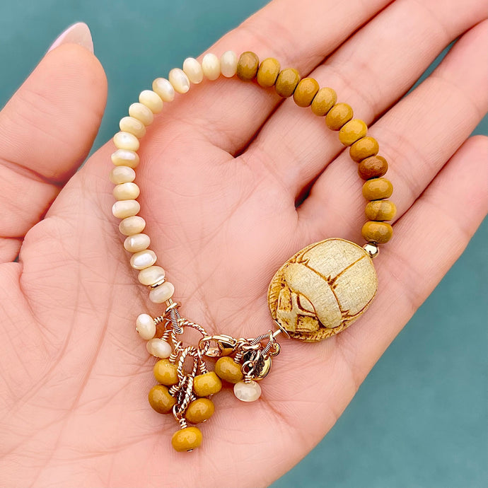 Scarab Yellow Mookaite Bracelet
